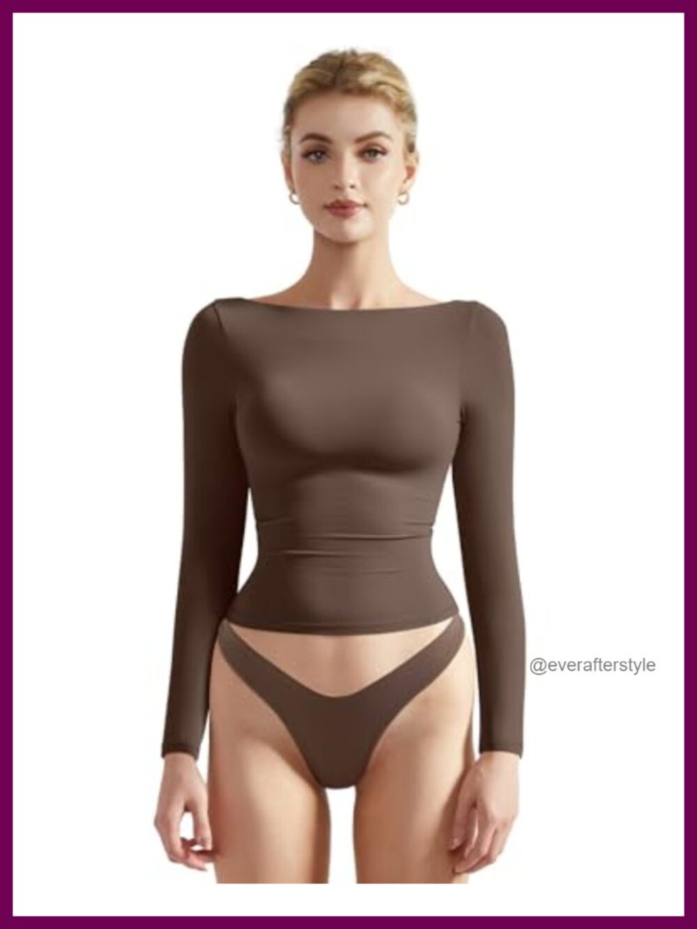 Women Long Sleeve Double Lined Crew Neck Fitted Crop Top